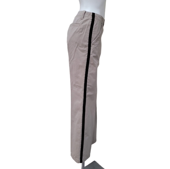 GAP Casual Tan Pant Tuxedo Style Women's 8 Black Piping Straight Leg 32x32 - Picture 1 of 10